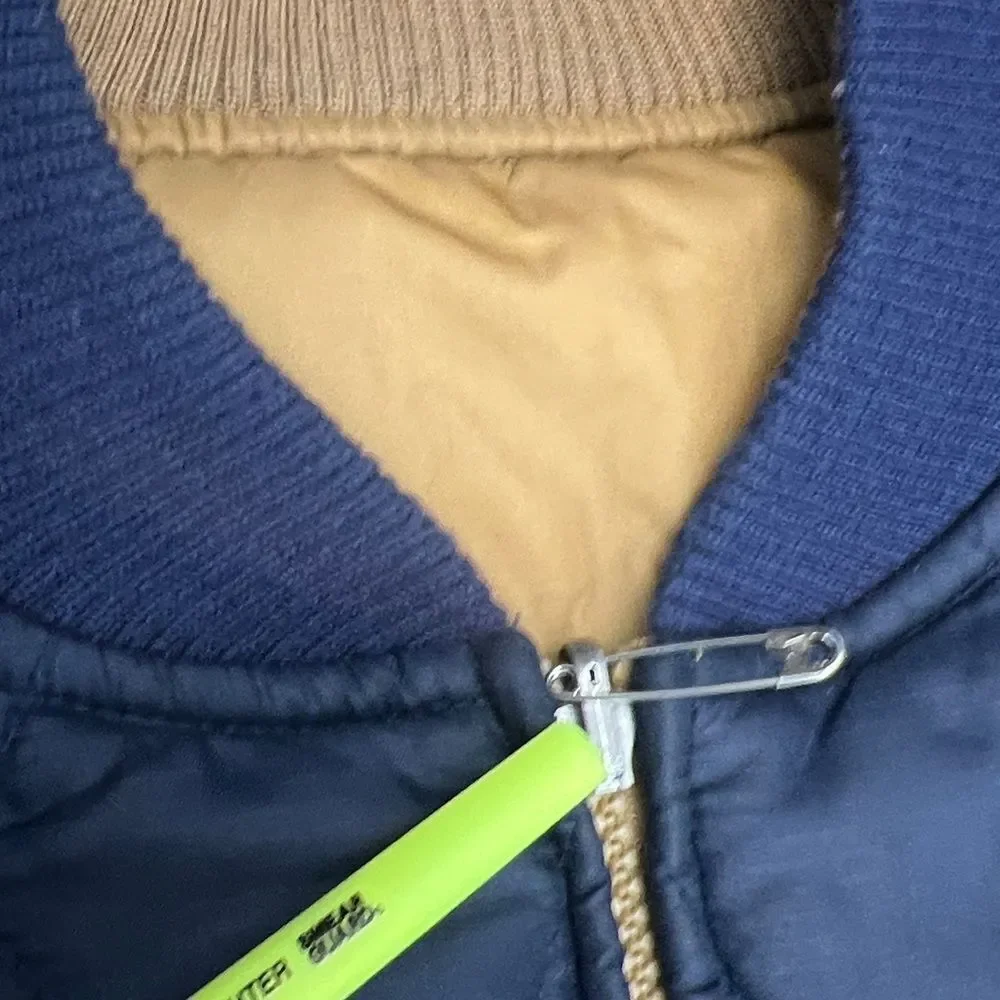 🔥🔥 Vintage‎ Y2K ECKO UNLTD. Quilted Puffer Bomber Jacket - Navy Blue/Gold - Sz